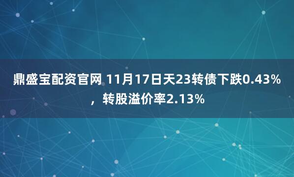鼎盛宝配资官网 11月17日天23转债下跌0.43%，转股溢价率2.13%